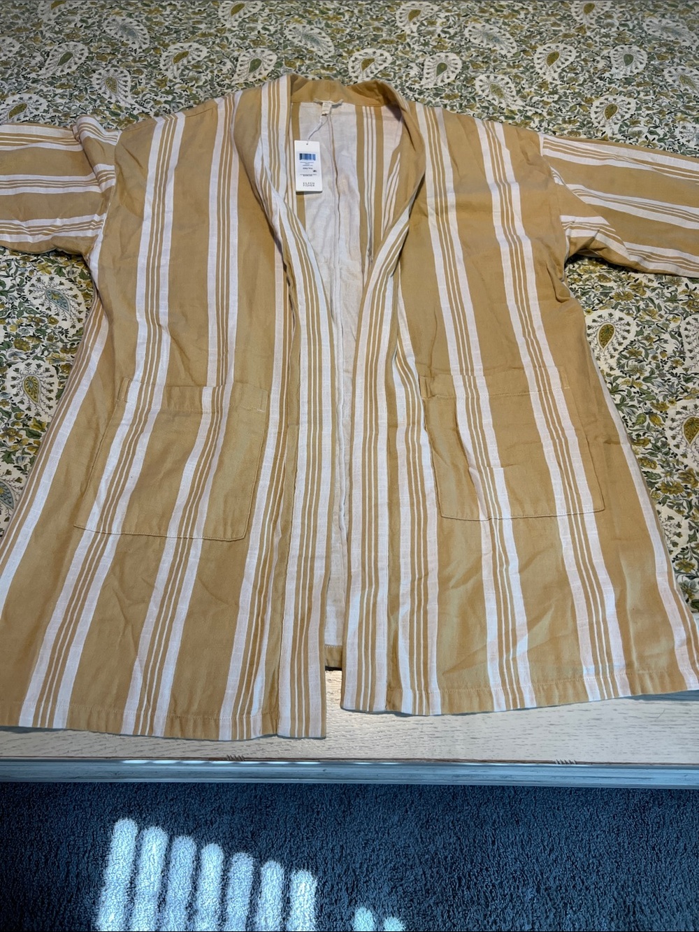 Eileen Fisher Striped Open Cardigan - Mustard & White